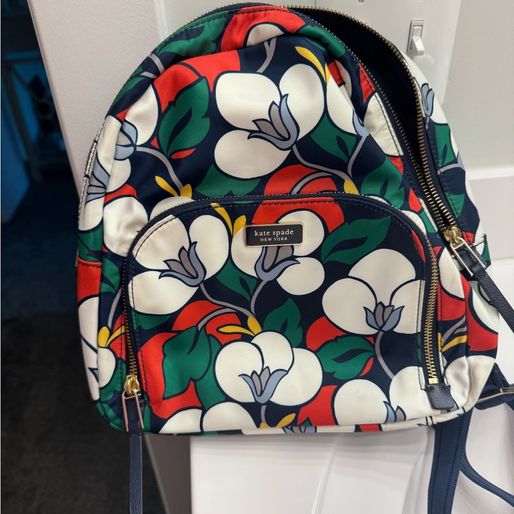 Kate Spade Red and Green Floral Backpack
